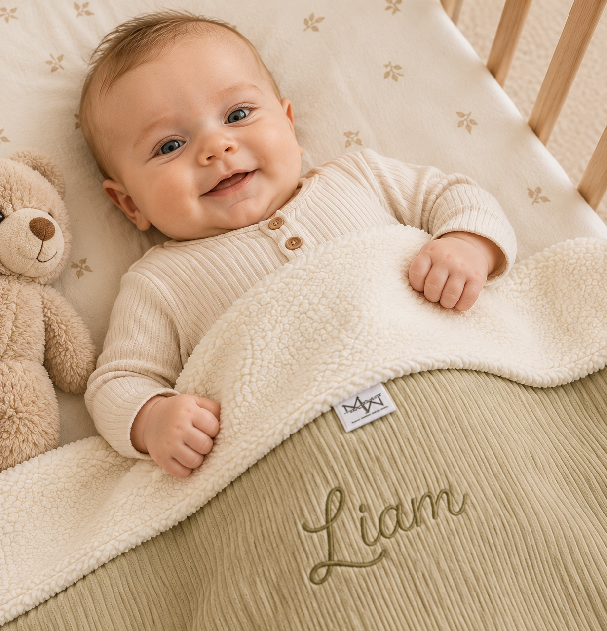 Deken Mauties Mama Ecru rib & Teddy wit