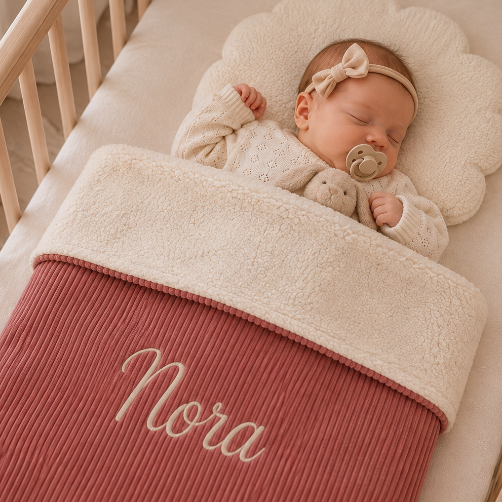 Deken Mauties Mama Oud roze rib & Teddy wit