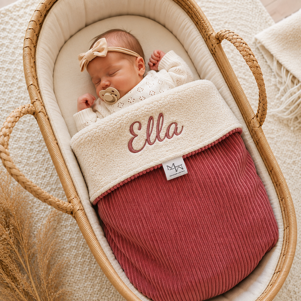 Deken Mauties Mama Oud roze rib & Teddy wit