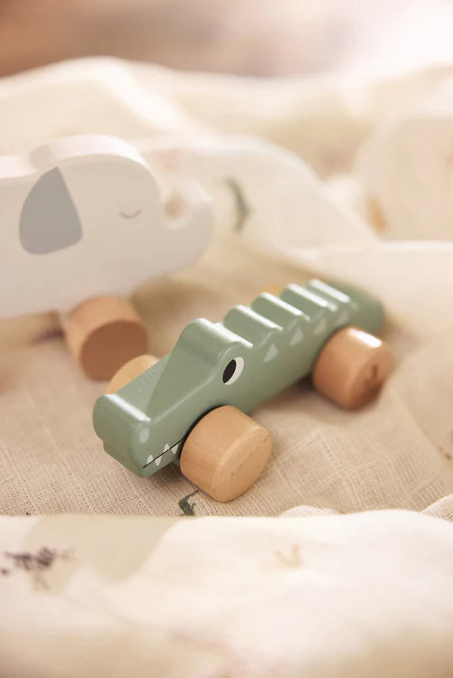 Houten Krokodil op wielen