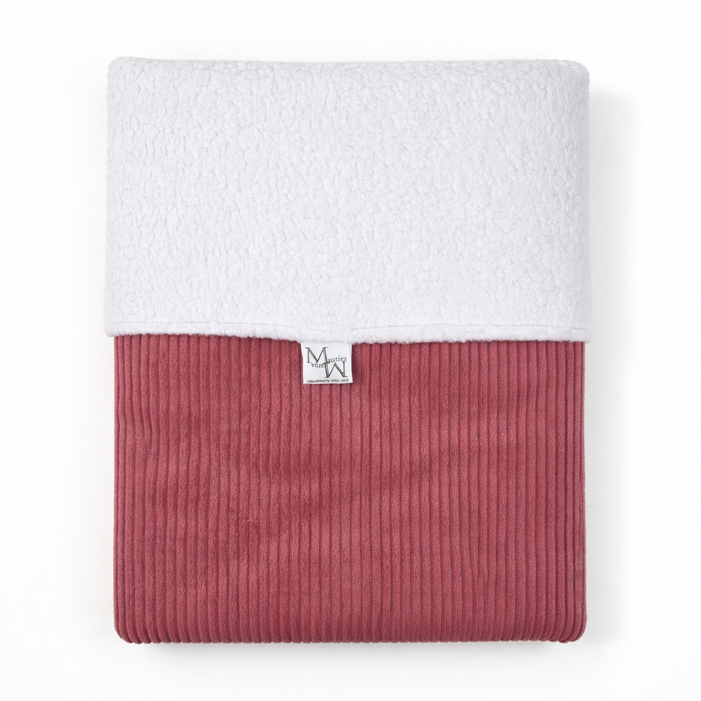 Deken Mauties Mama Oud roze rib & Teddy wit
