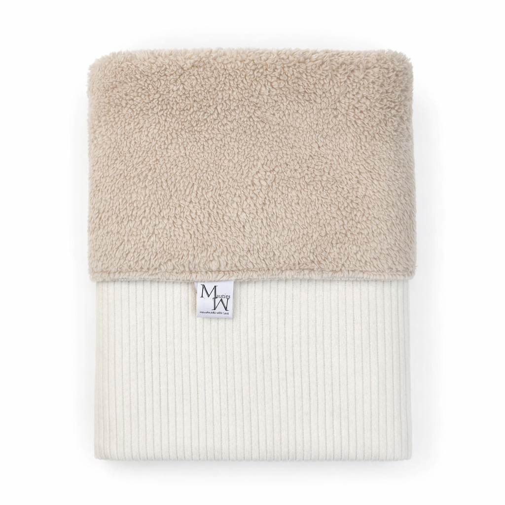 Deken Mauties Mama Luxe White rib & Teddy taupe