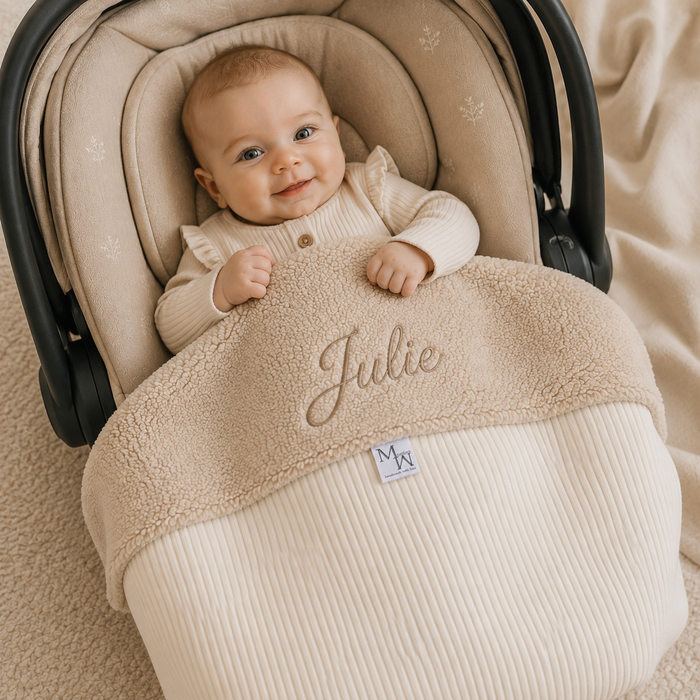 Deken Mauties Mama Luxe White rib & Teddy taupe