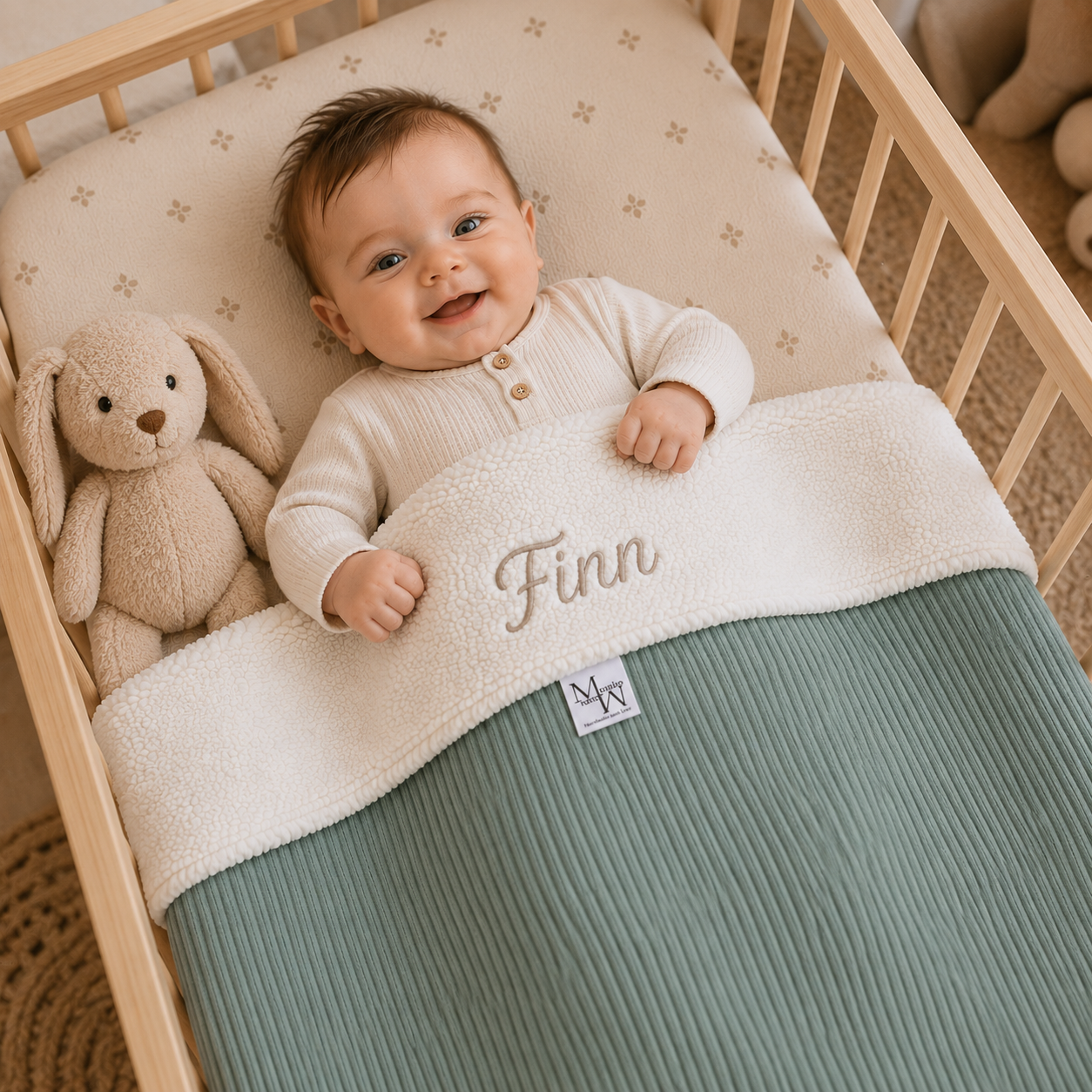 Deken Mauties Mama Oud groen rib & Teddy wit