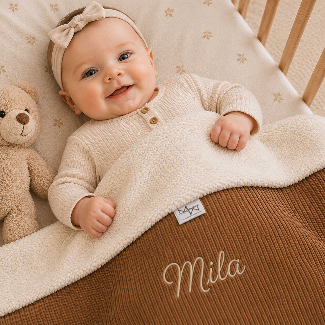 Deken Mauties Mama Karamel rib & Teddy wit